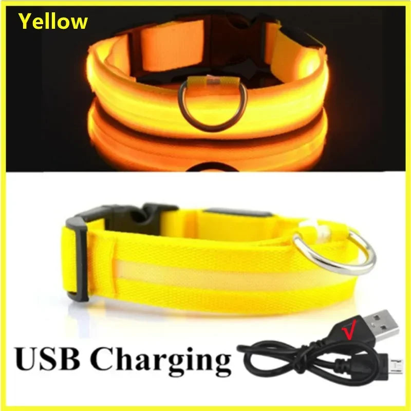 3 modes rechargeable led dog collar - adjustable night safety glow collar