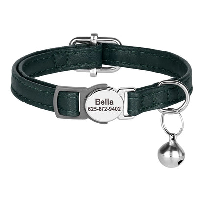 Personalized PU Leather Cat Collar with Quick-Release Buckle, Engraved