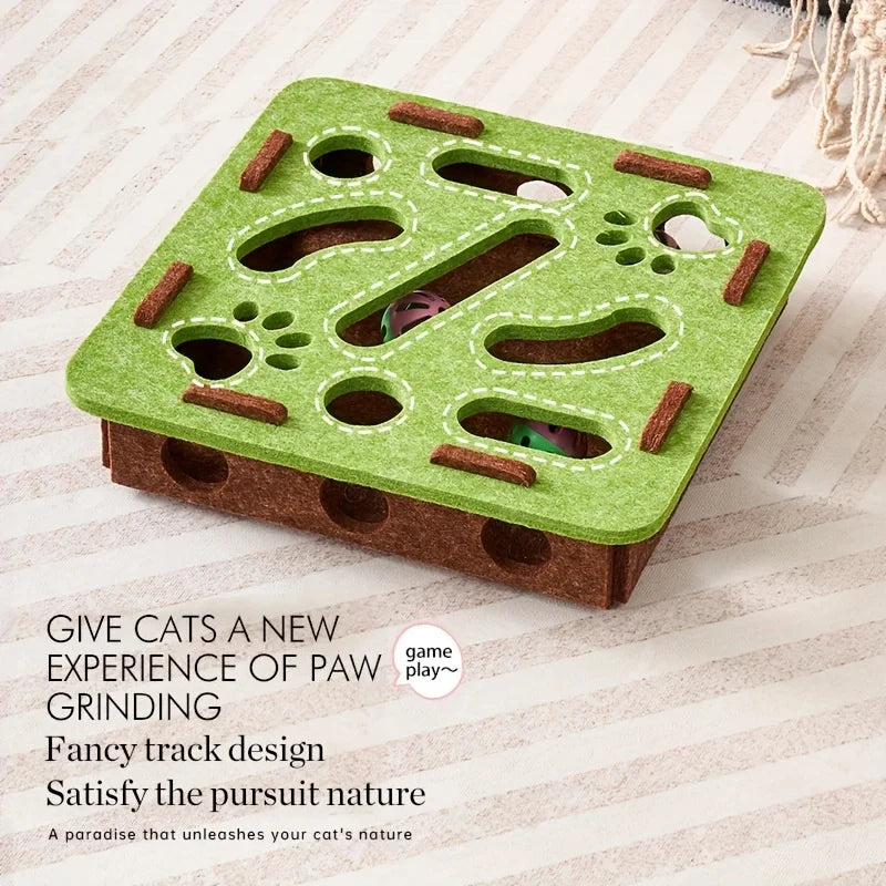 interactive felt cat puzzle toy – maze tunnel with bell ball