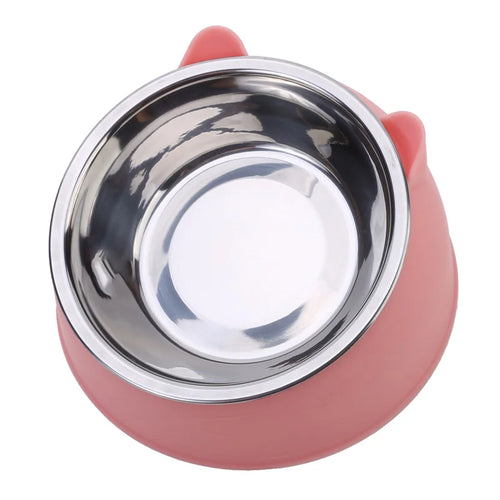 Inclined Stainless Steel Cat Bowl – Tilted Feeding Dish for Pets