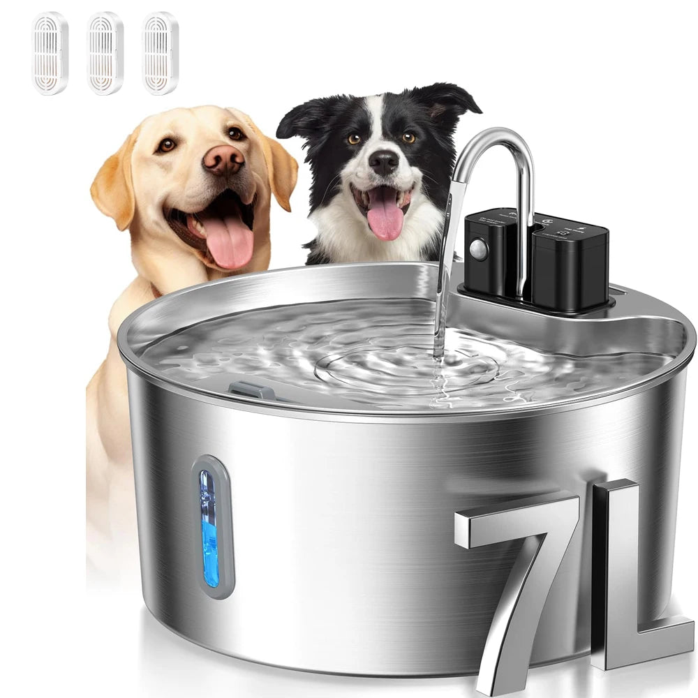 7l stainless steel wireless sensor pet water fountain for cats & dogs
