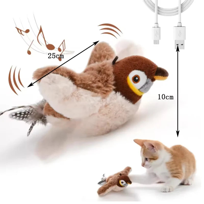 interactive plush bird cat toy - rechargeable chirping & flapping