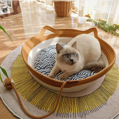 Four Seasons Woven Cat Bed – Breathable Rattan Cat Nest