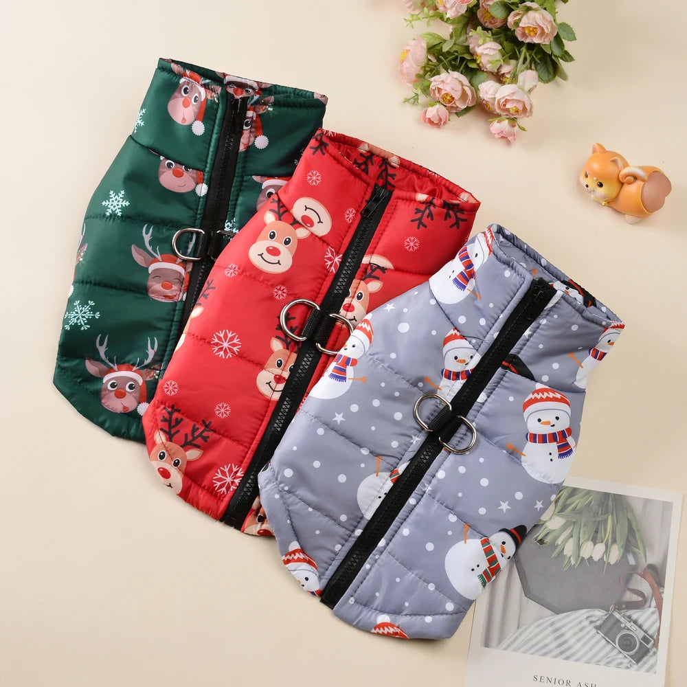 warm christmas dog jacket with d-ring for small and medium dogs