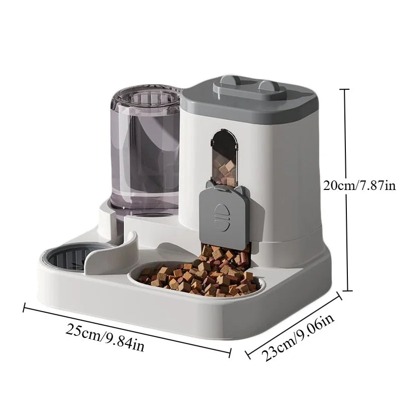 gravity cat & dog feeder with water fountain, spill-proof bowl