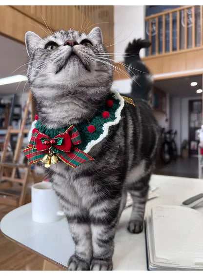 Crocheted Christmas Cat Bow Tie Collar for Kittens and Puppies