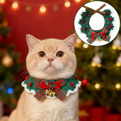 Crocheted Christmas Cat Bow Tie Collar for Kittens and Puppies