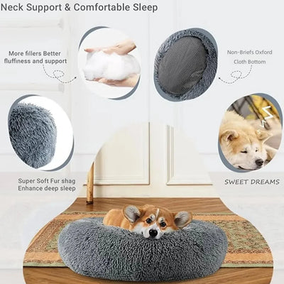 Soft Plush Round Pet Bed for Dogs & Cats, 6 Sizes, Machine Washable