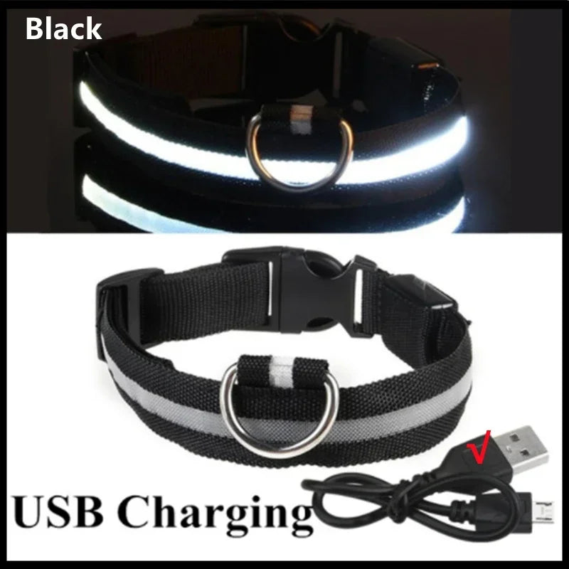 3 modes rechargeable led dog collar - adjustable night safety glow collar