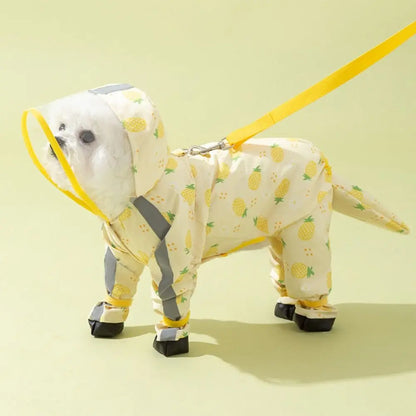 Waterproof Puppy Raincoat Four Leg Hooded Reflective with Tail Cover