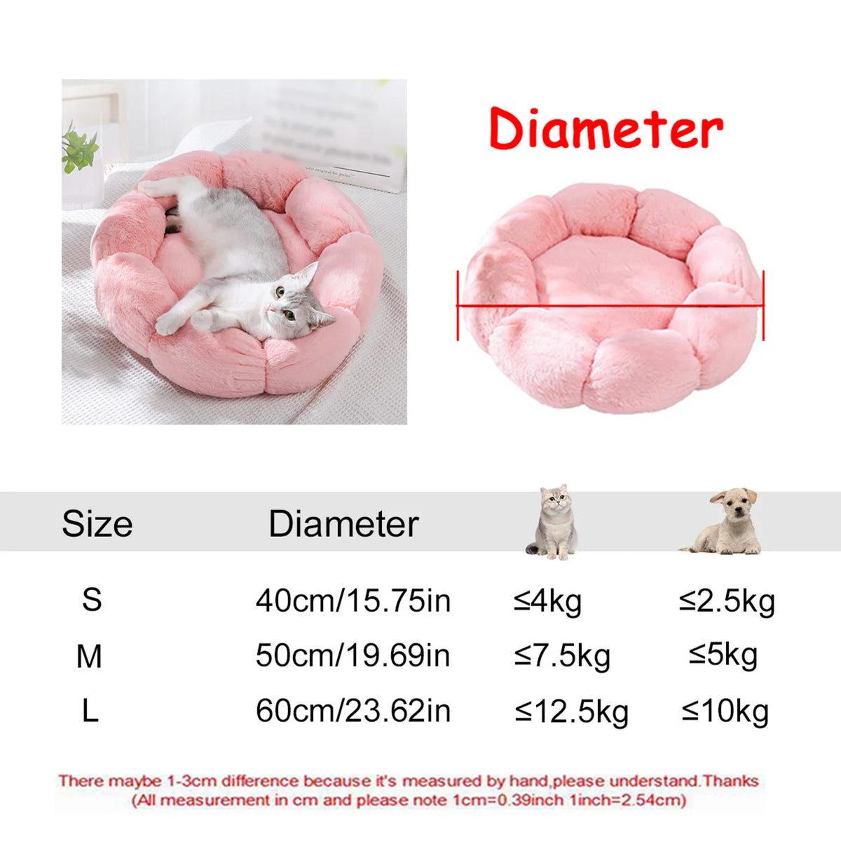 round plush dog bed, warm non-slip washable bed for dogs & small cats