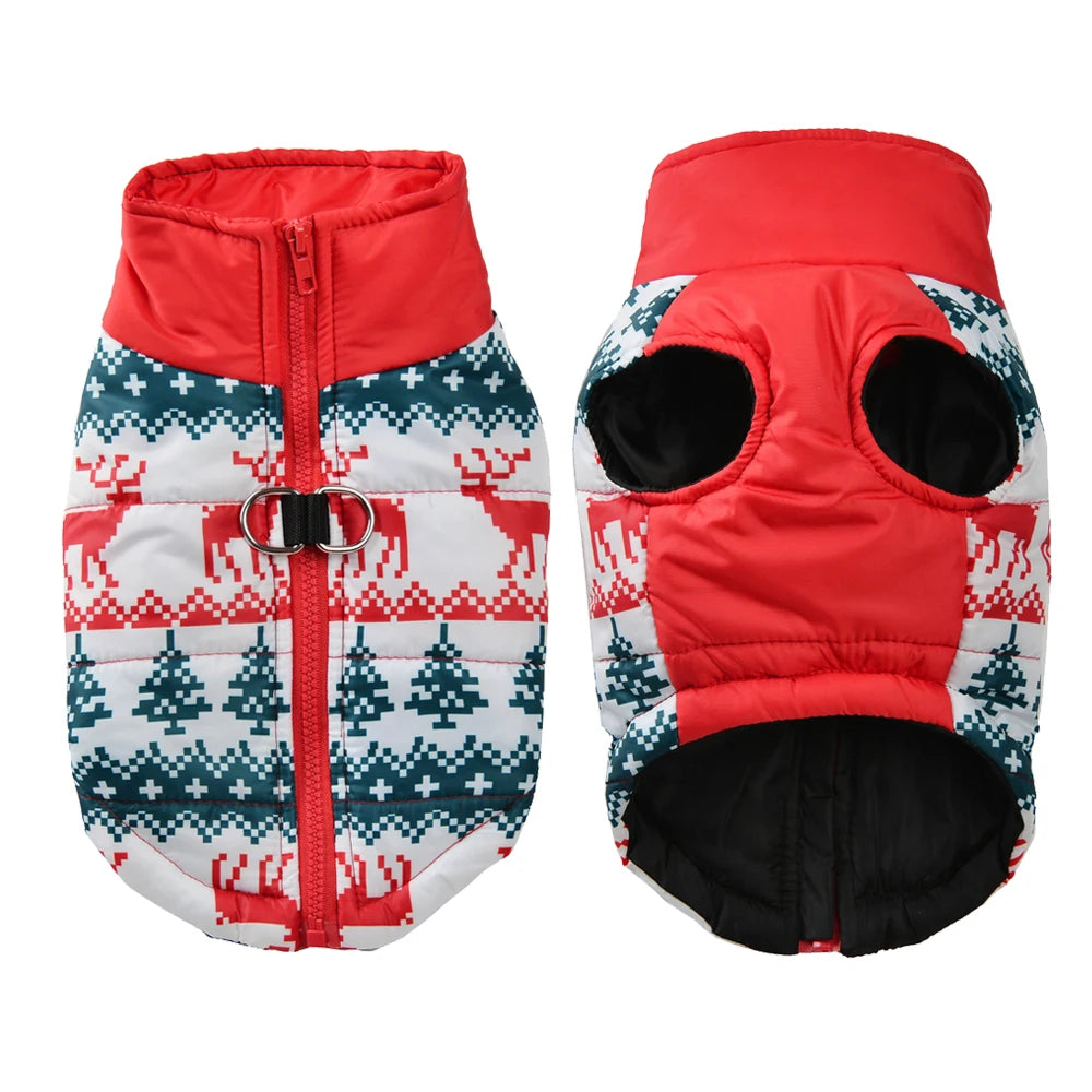 warm christmas dog jacket with d-ring for small and medium dogs