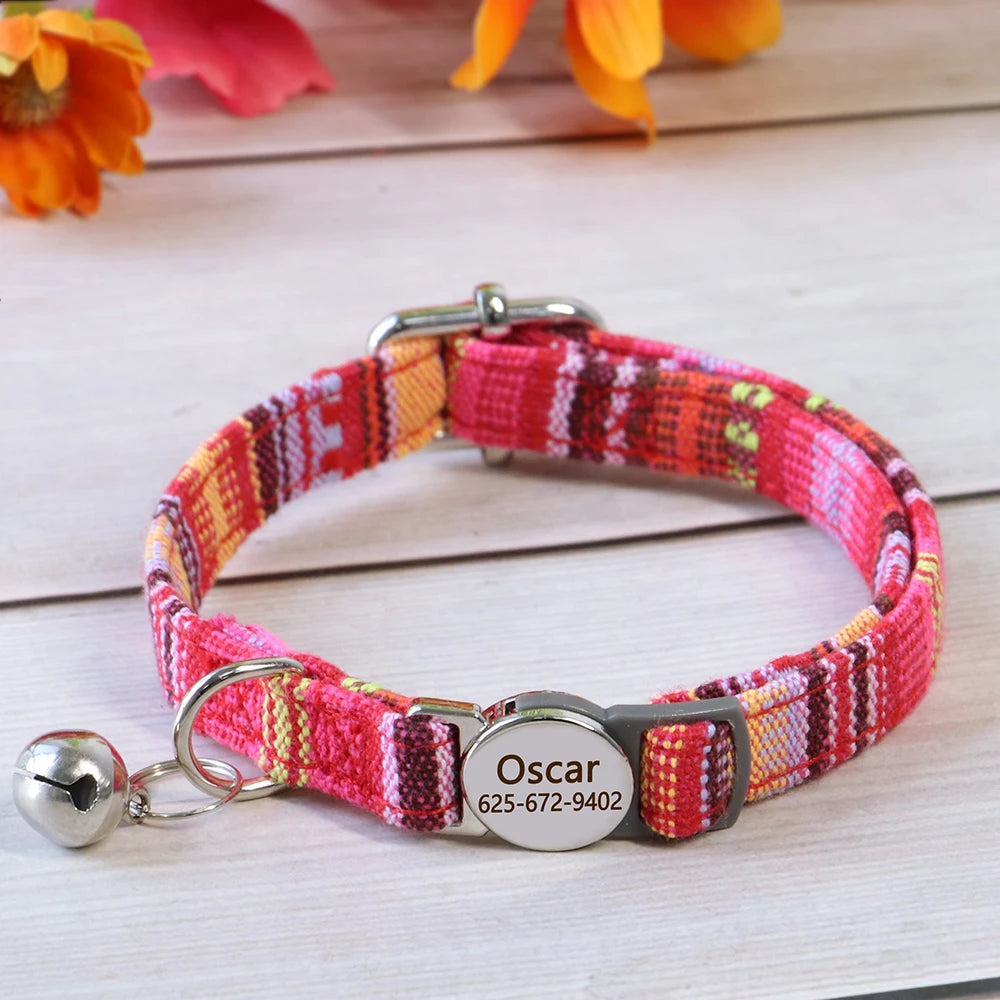 personalized cat collar with bell - free engraved, breakaway safe