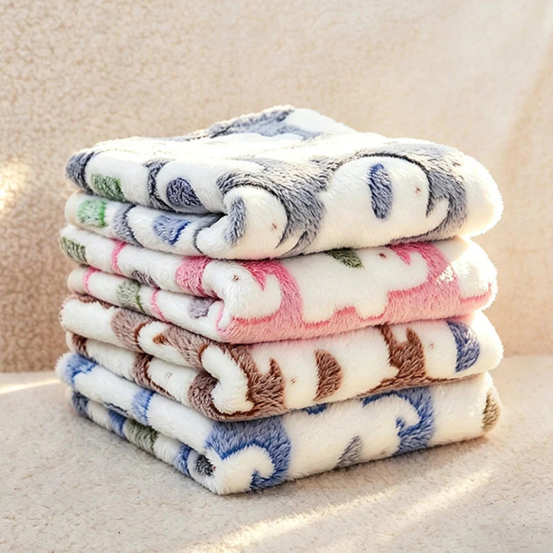 soft fluffy paw print pet blanket for puppies and cats warm flannel mat