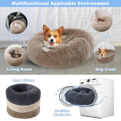 Soft Plush Round Pet Bed for Dogs & Cats, 6 Sizes, Machine Washable