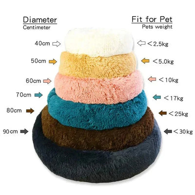 Round Plush Dog Bed, Warm Non-Slip Washable Bed for Dogs & Small Cats