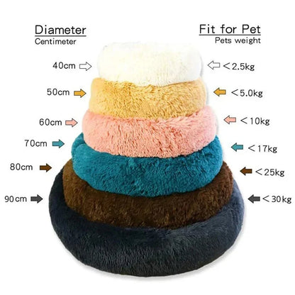 Round Plush Dog Bed, Warm Non-Slip Washable Bed for Dogs & Small Cats
