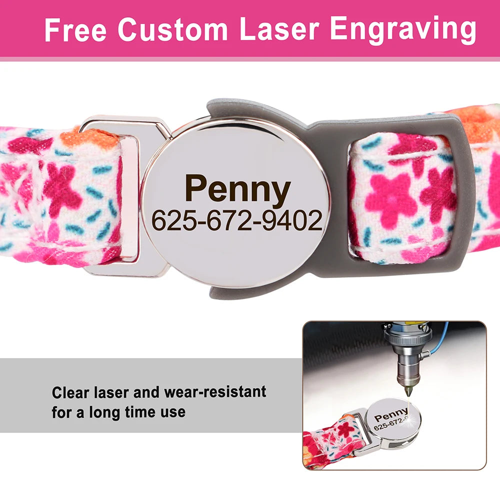 personalized cat collar with bell - free engraved, breakaway safe