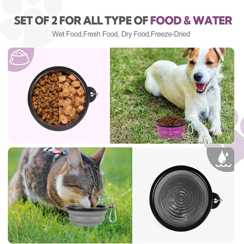 folding silicone dog bowl with carabiner – portable travel feeder