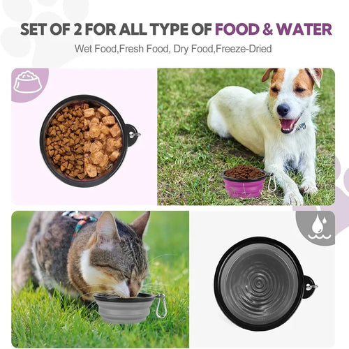 Folding Silicone Dog Bowl with Carabiner – Portable Travel Feeder