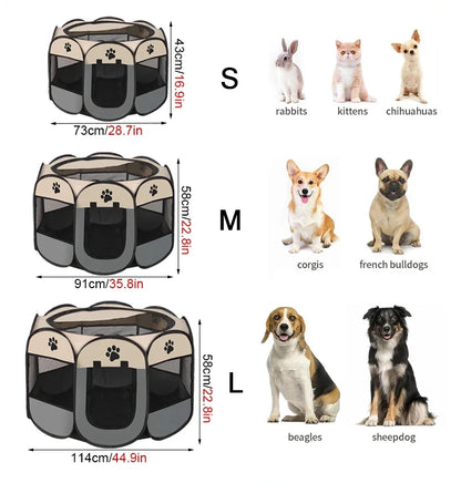 Foldable Pet Tent Playpen - Octagonal Outdoor Fence for Dogs & Cats