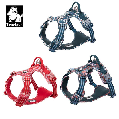 Floral Cotton No-Pull Dog Harness with Padded Comfort, Adjustable