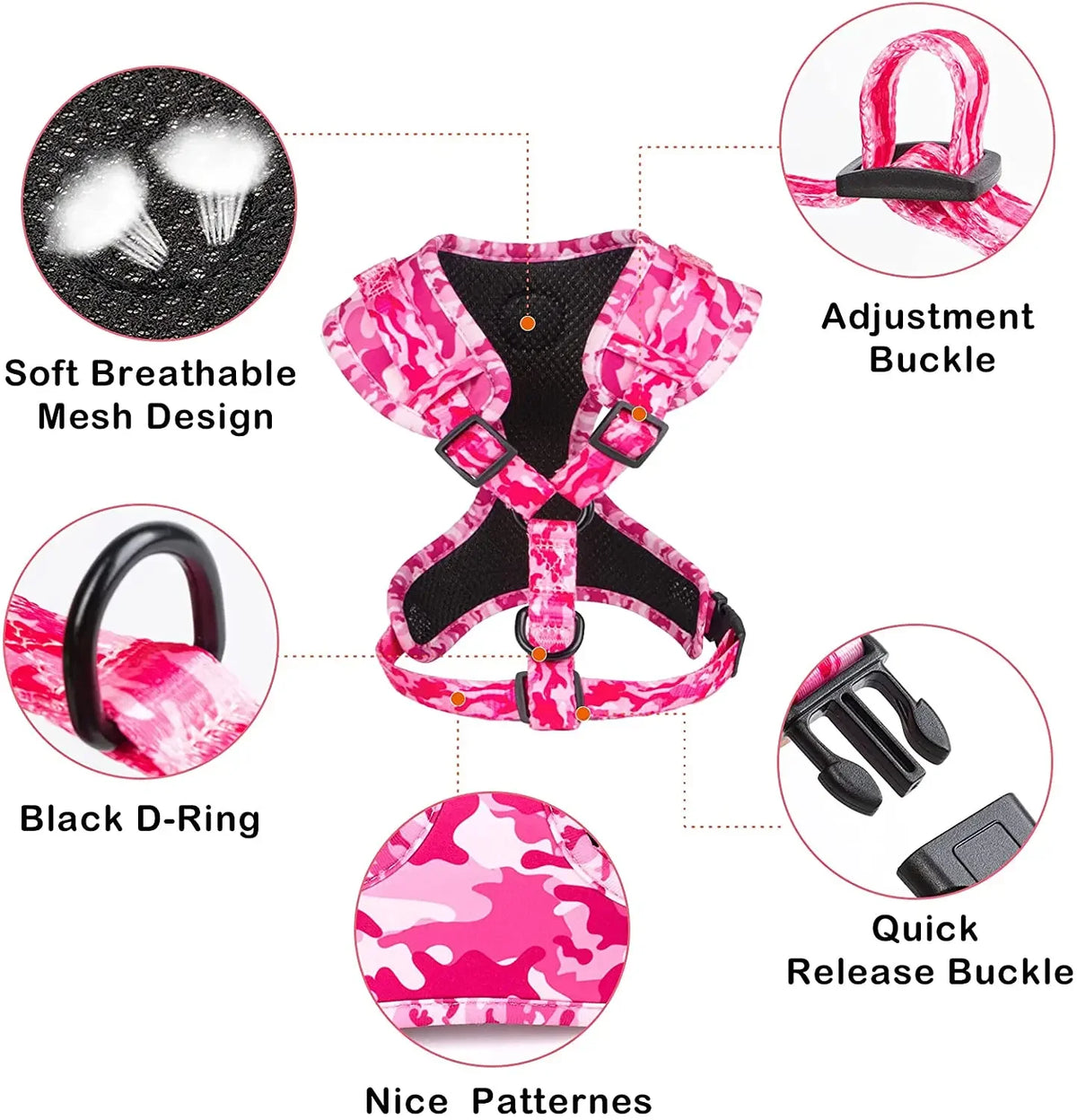 6-in-1 dog harness set with leed, collar, bandana & poop bag holder