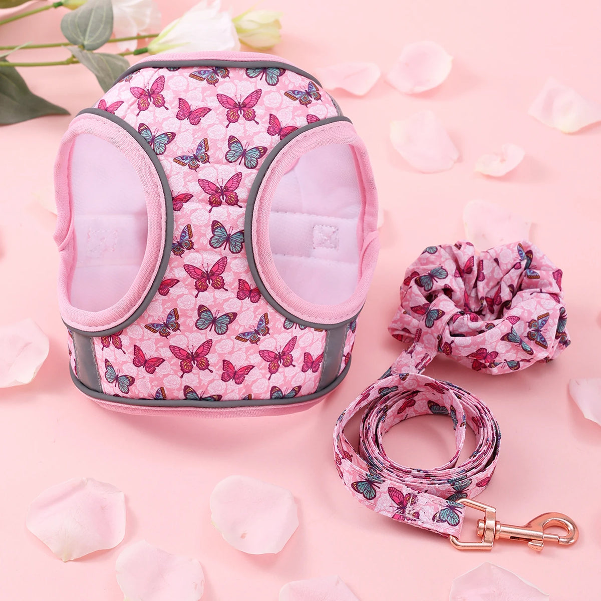 soft puppy harness, leash & collar set – adjustable pet vest set