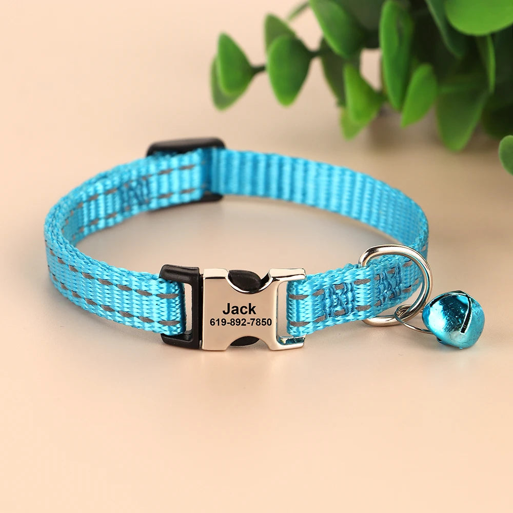 personalized cat collar with bell - free engraved, breakaway safe