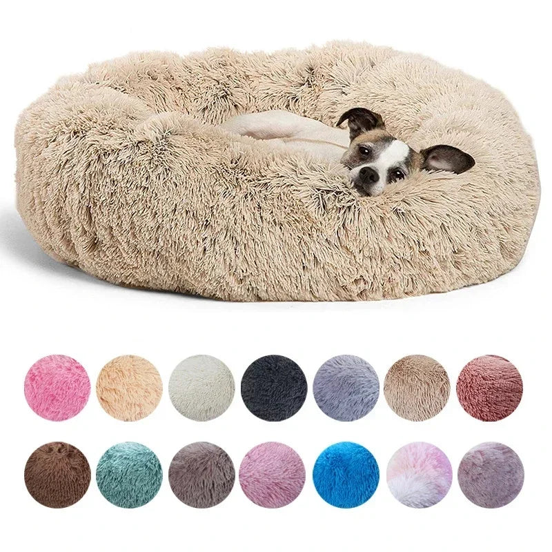 soft plush round pet bed for dogs & cats, 6 sizes, machine washable