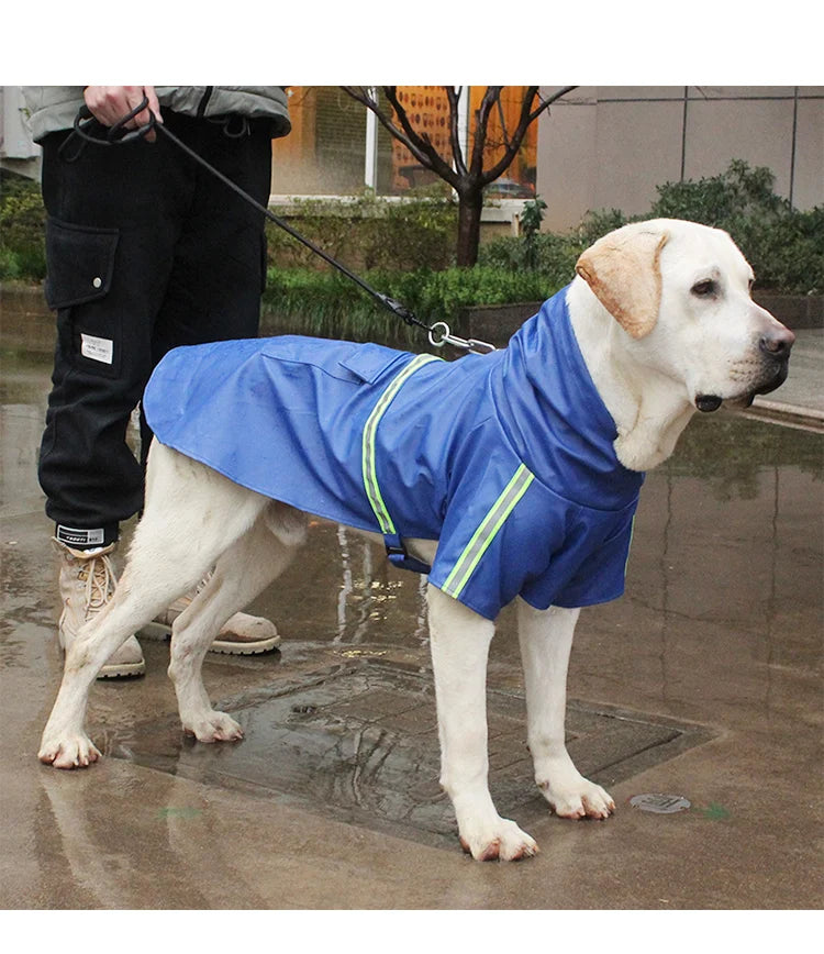 large dog waterproof hooded raincoat reflective windproof cloak style