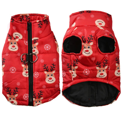 Warm Christmas Dog Jacket with D-Ring for Small and Medium Dogs
