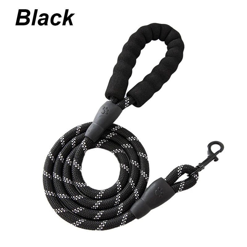 reflective nylon dog leash – padded no-slip handle, adjustable fit