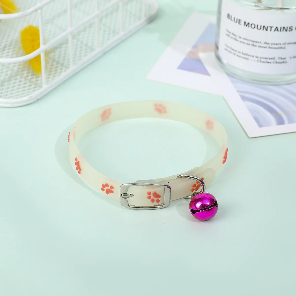 glow-in-the-dark cat & puppy collar with bell - silicone anti-loss collar
