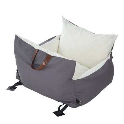 Plush Pet Car Seat Bed for Cats & Puppies with Safety Buckle and Strap