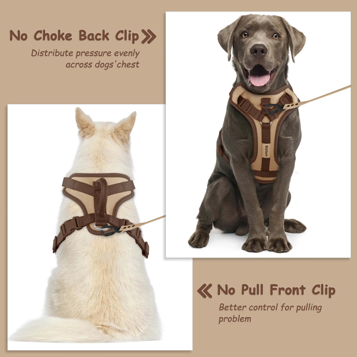 luxury chocolate no-pull dog harness for small, medium, large dogs