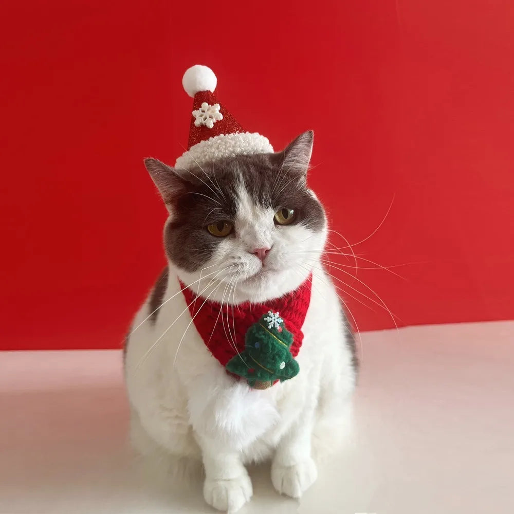 soft red christmas cat hat and scarf with adjustable chin strap