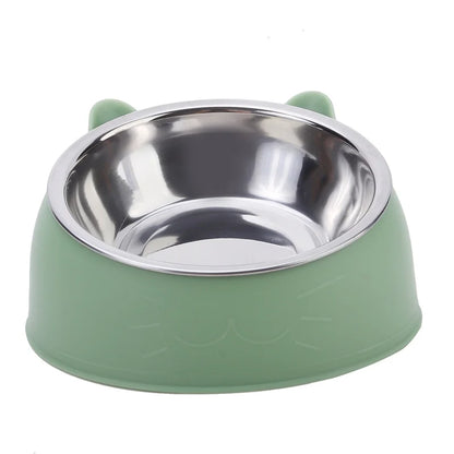 Inclined Stainless Steel Cat Bowl – Tilted Feeding Dish for Pets