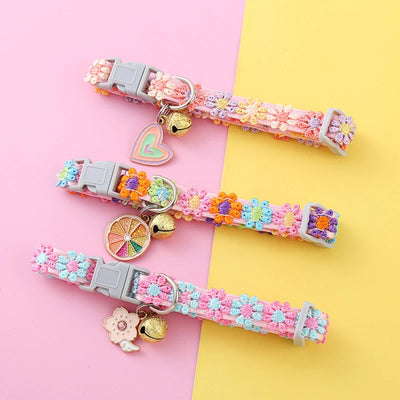 Adjustable Pet Collar with Bell - Colorful Paw Print for Cats & Puppies