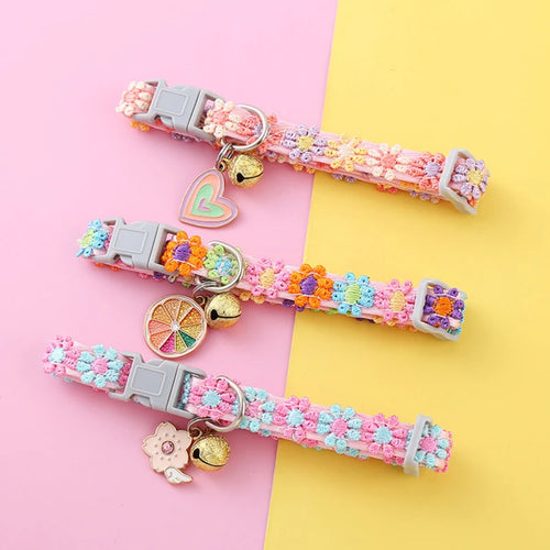 Adjustable Pet Collar with Bell - Colorful Paw Print for Cats & Puppies