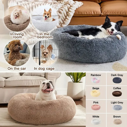 Round Plush Dog Bed, Warm Non-Slip Washable Bed for Dogs & Small Cats