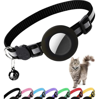 Reflective Cat Collar with Bell - Breakaway AirTag Holder for Cats