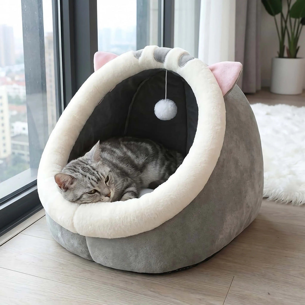 cozy cave cat bed – warm plush tent for deep, comfortable sleep