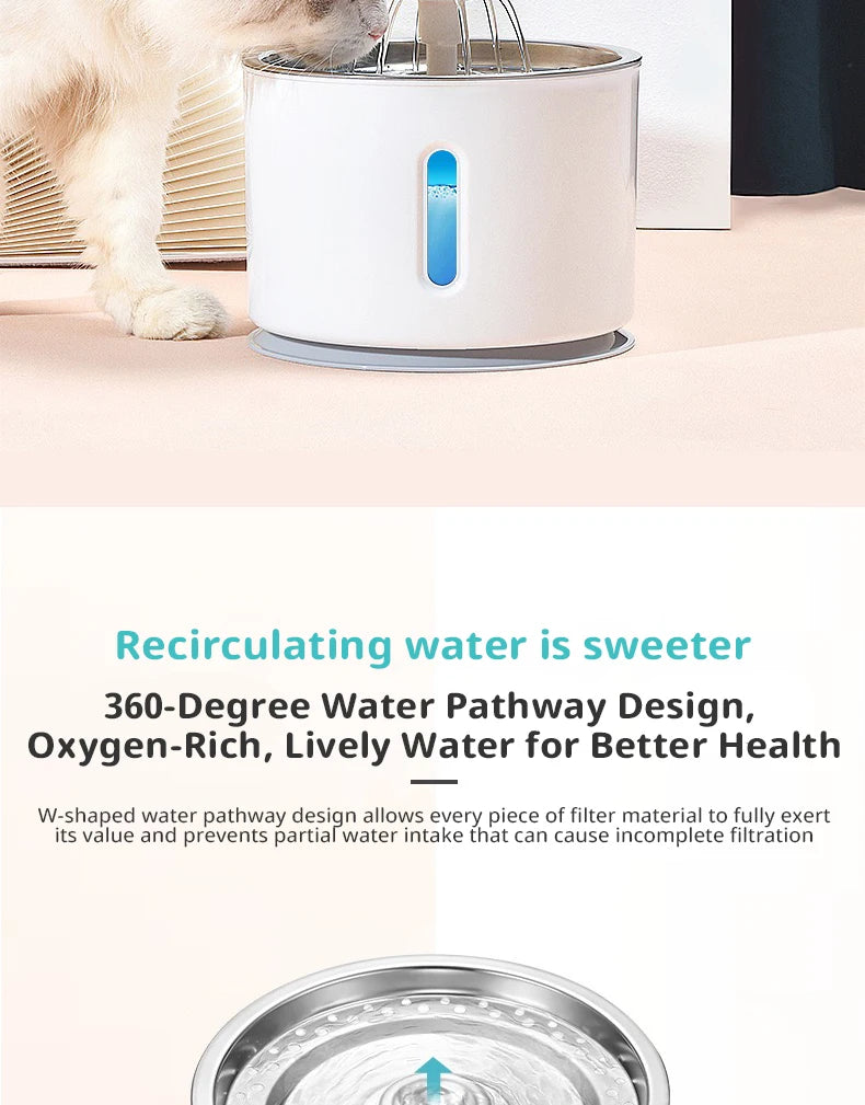 2.4l stainless steel cat water fountain with usb power and night light