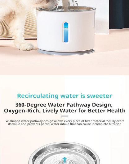 2.4L Stainless Steel Cat Water Fountain with USB Power and Night Light