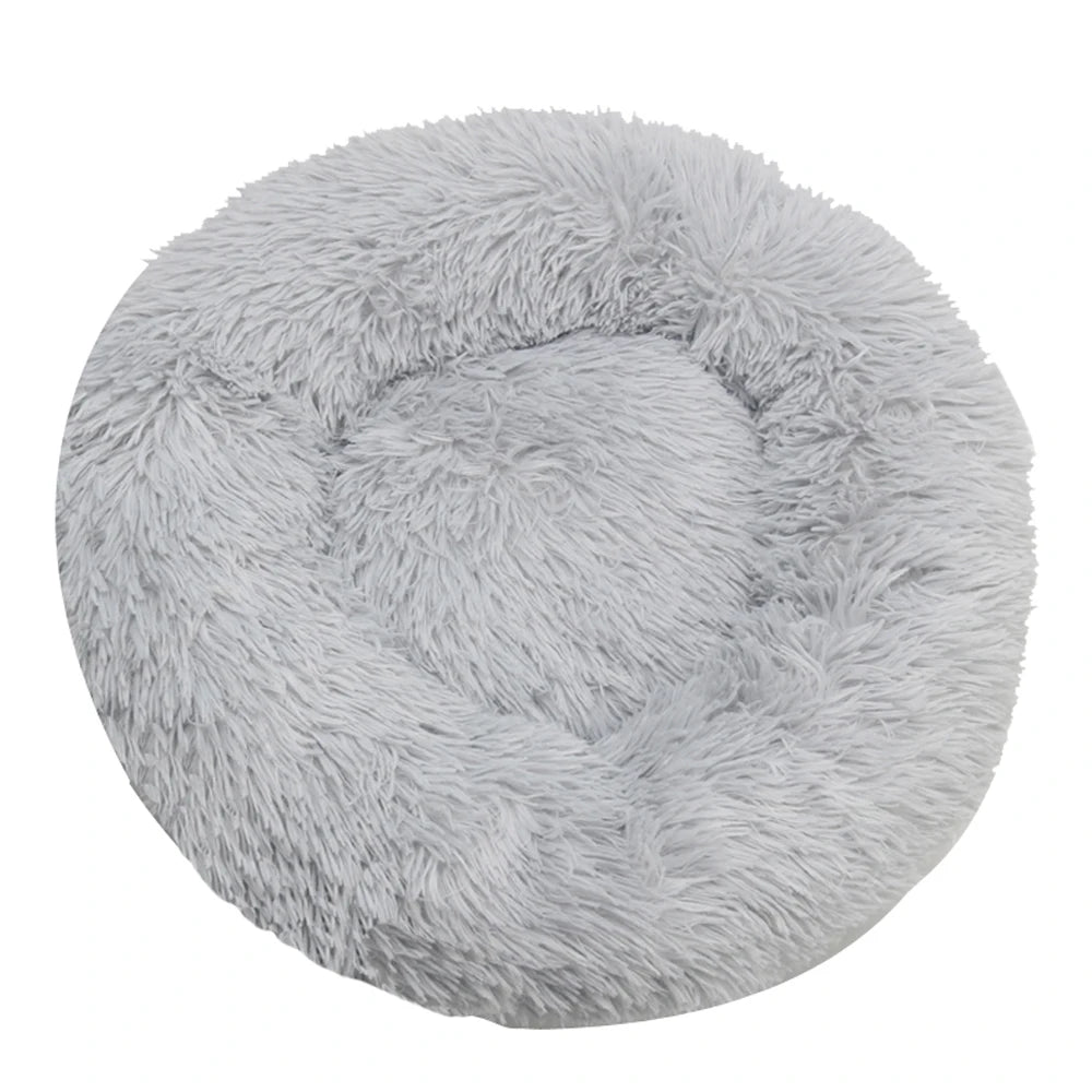round plush dog bed, warm non-slip washable bed for dogs & small cats