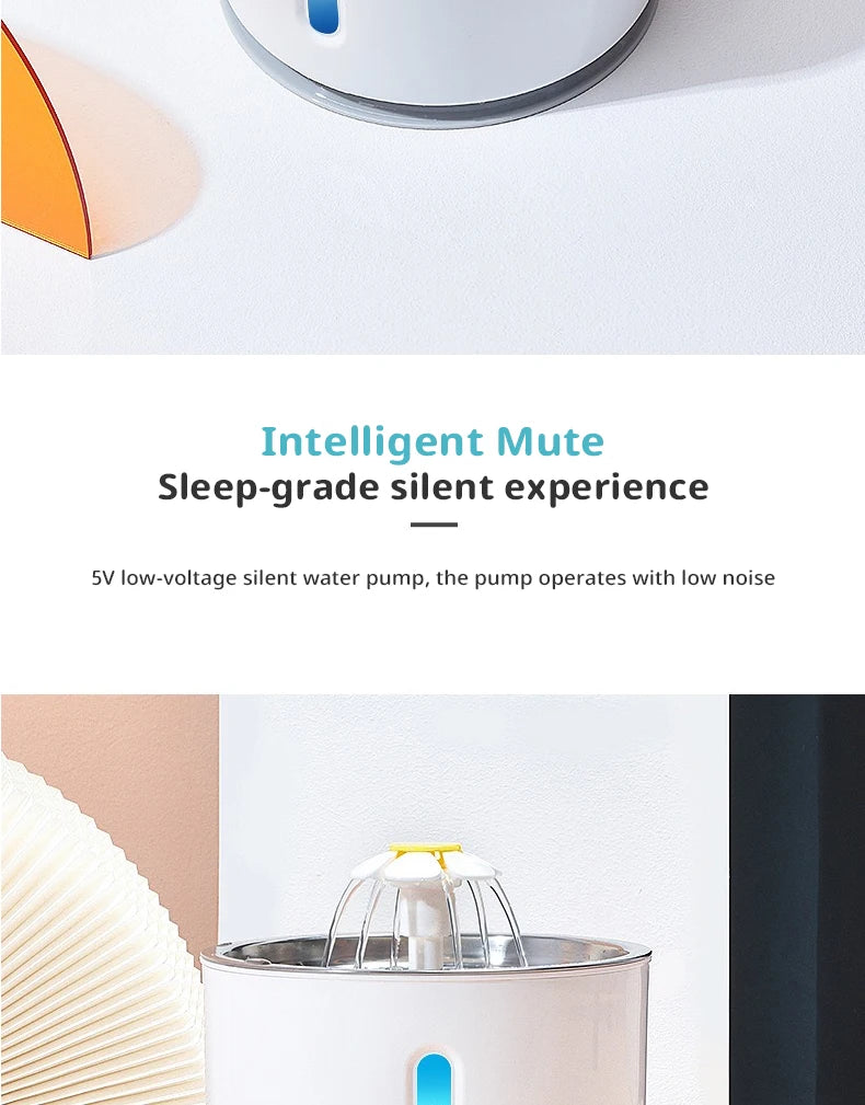 2.4l stainless steel cat water fountain with usb power and night light