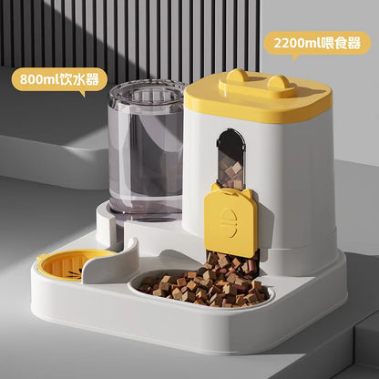 Gravity Cat & Dog Feeder with Water Fountain, Spill-Proof Bowl