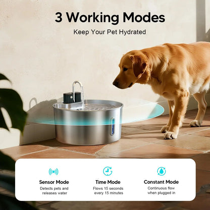 7L Stainless Steel Wireless Sensor Pet Water Fountain for Cats & Dogs