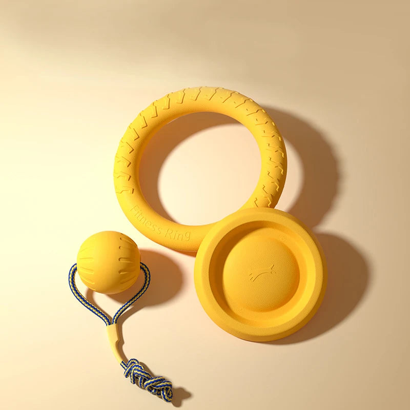 eva durable dog toy set - flying disc, ball & tug rope, 4-piece set